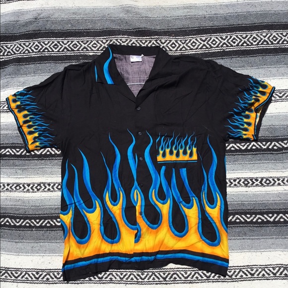 flame button up shirt guy fieri